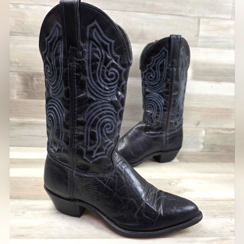 Capezio Black Heeled Boots with Blue Stitching
